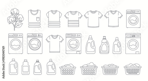 Laundry and cleaning supplies icons.