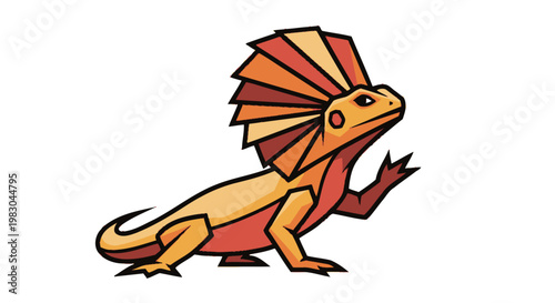 Colorful Cartoon Lizard Side View Profile.