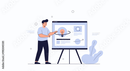 Man Presenting Idea on Digital Whiteboard, Innovation and Strategy Concept