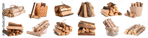 Set of firewood on white ba...