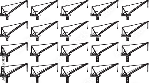 Array of construction cranes, a symphony of industrial giants poised against the skyline. Illustrating construction, industry, and building.