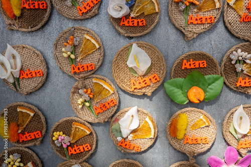 Adana Themed Souvenir Magnets with Traditional Orange Designs Top View