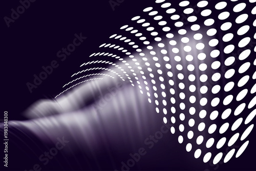 パープルのグラデーションとドットが織りなす近未来的デジタルウェーブ抽象背景スピード感あるテクノロジーデザイン