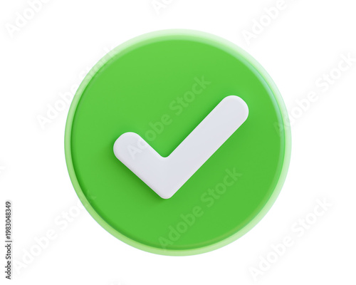 3D illustration of Green circle tick sign to accept a check or verify an element PNG.