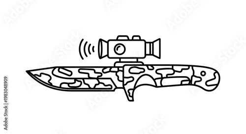 Camouflage Combat Knife with Scope and Signal Icon, Military Weapon Concept
