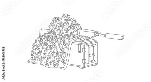 Camouflaged Sniper Rifle on Crate, Military Ambush Setup, Stealth Operations