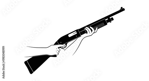 Close-up of Hands Holding and Aiming a Shotgun