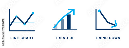 Line chart trend up and trend down arrow icons showing market price fluctuations.