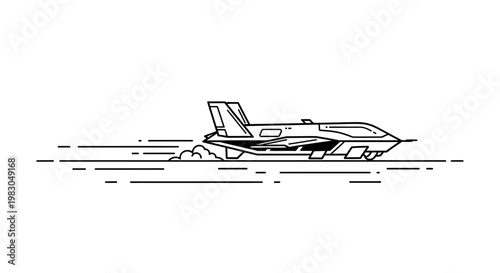 Futuristic Jet Fighter Aircraft Taking Off with Speed Lines and Smoke