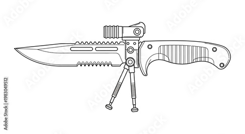 Tactical Combat Knife with Bipod and Scope - Futuristic Weapon Concept