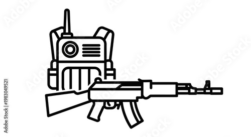Tactical Vest and Assault Rifle Icon: Military Gear, Combat Equipment, Security Forces