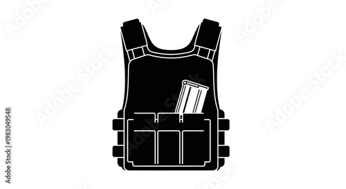 Tactical Vest with Magazine Pouch Icon - Black and White Vector Graphic