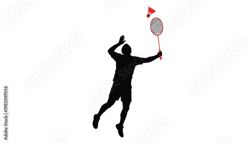 A dynamic illustration depicts a badminton player mid serve poised for action with a shuttlecock presented as a striking silhouette high quality professional detailed