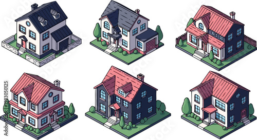 Isometric House Vector Collection Residential Real Estate Architecture