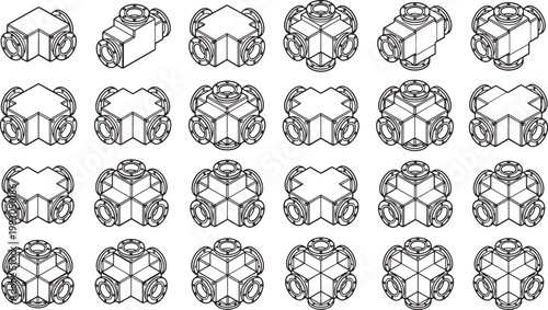 Intricate arrangements of geometric components, meticulously assembled in a repeating pattern, showcasing a study in precision and design.