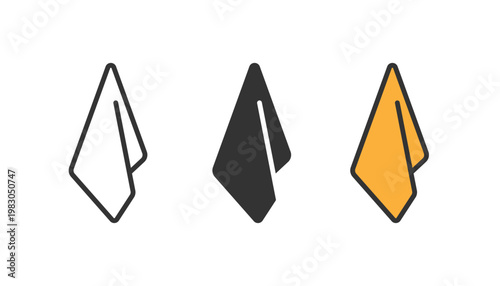 Hanging towel icon set. towel, cloth, bathroom linen, hanging loop, cleaning rag, orange accent. outline flat and colored vector illustration.