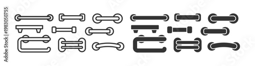 Grab bar icons set. Handrail support, handle in bathroom. Line and black flat vector illustration isolated.