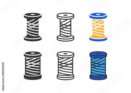 Spool of thread icon set. thread, yarn, sewing, bobbin, sewing supplies, tailor tools. line, flat and colored vector icon set.