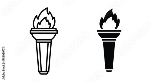 Two depictions of a burning torch one filled and one as a silhouette