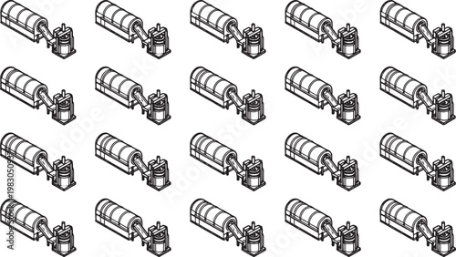 An abstract monochrome pattern with an industrial-design element repeats in an organized layout, highlighting the modern, technical, and architectural aspects of engineering.