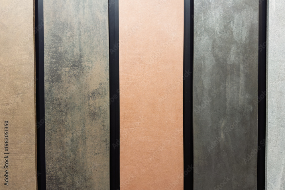 Fototapeta premium Diverse textured wall panels showcasing unique colors and finishes for interior design inspiration