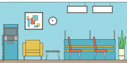 Bank interior graphic color sketch illustration vector 