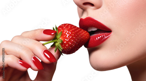 young woman eating strawberry