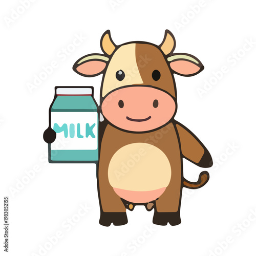 Cute Cartoon Cow Holding Milk