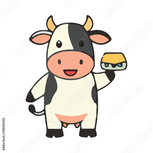 Cute Cartoon Cow Holding Cheese