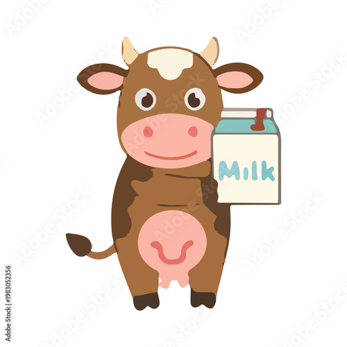 Cute Cartoon Cow Holding Milk