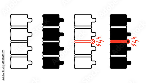 Spine healthy and with disc inflammation line icon. Human vertebrae, injury nerve pain. Orthopedic medical symbol for backache, spinal treatment, healthcare, diagnostic clinic. Vector illustration
