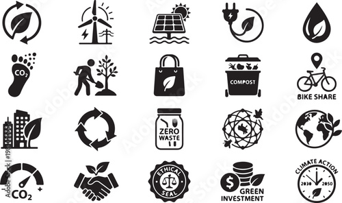 Eco friendly symbols and for sustainable living and zero waste initiatives sustainability recycle compost