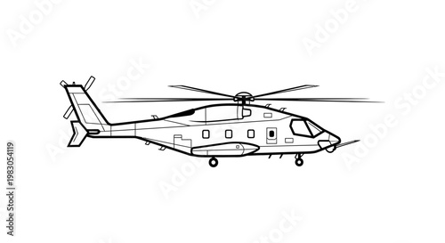 Helicopter Line Art Illustration - Side View