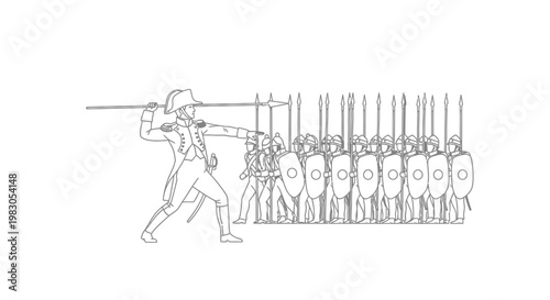 Historical Military Formation: Soldier with Spear Leading Infantry Line