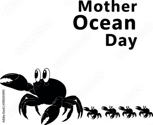 Mother Ocean Day Illustration Featuring Crab Family With Offspring