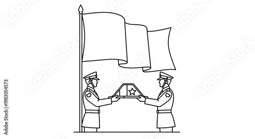 Military Funeral Flag Folding Ceremony: Two Soldiers Presenting Folded Flag with Star