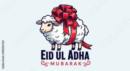 Happy Eid al-Adha Mubarak - A Festive Sheep with a Red Bow