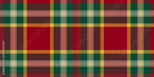 Christmas checkered pattern in red and green tones with geometric lines, festive motif and gold stripes