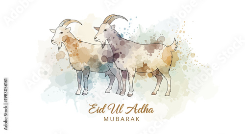 Artistic watercolor illustration featuring two majestic goats, symbolizing tradition, devotion, and celebration for a significant cultural and religious festival