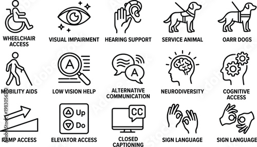 Accessibility icons on white background for inclusive design and disability awareness