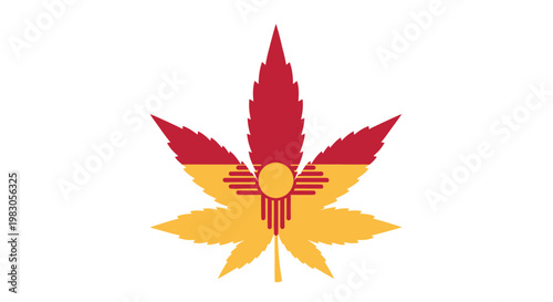 New Mexico Flag Colors on Cannabis Leaf - Medical Marijuana Symbol