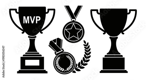 MVP Trophy and Medals Silhouette: Award, Victory, Champion, Achievement