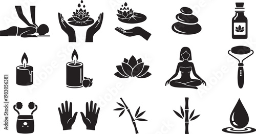 Spa and wellness icons for relaxation therapy