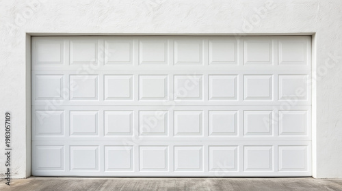 Garage door white paneling provides a clean and modern aesthetic for this residential suburban home exterior facade.