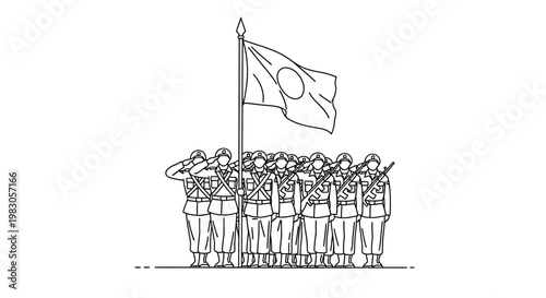 Military Parade: Soldiers Saluting Flag, National Symbol, Patriotic Ceremony, Formal Formation