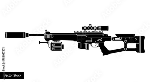 Modern Sniper Rifle with Scope and Silencer Vector Illustration