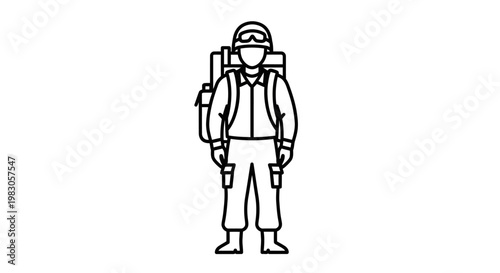 Paratrooper Icon: Military Soldier with Backpack, Ready for Jump