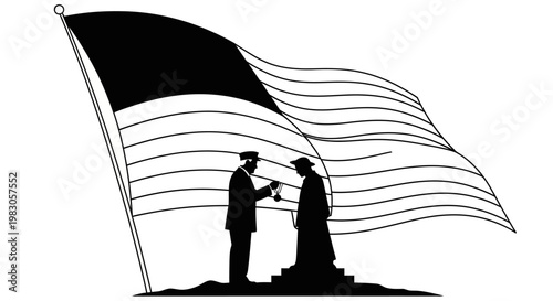 Patriotic Ceremony: Officer Awards Medal to Soldier Before American Flag