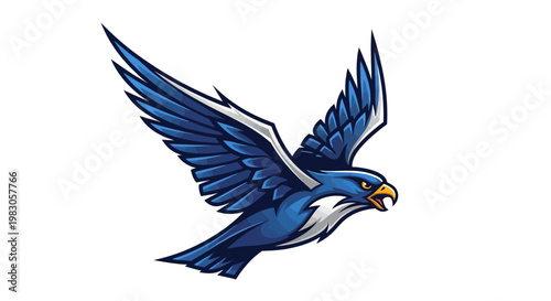 Blue bird flying in air.