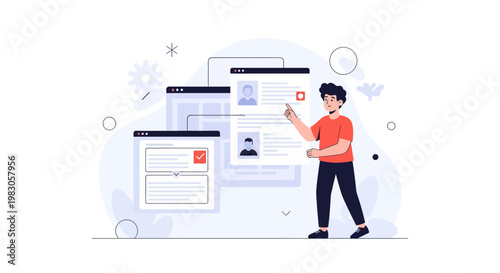Man reviewing resumes online, digital recruitment process and HR technology